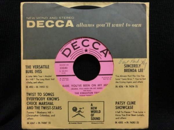 画像1: BOB DYLAN名曲カバー★THE KINGSTON TRIO-『BABE, YOU'VE BEEN ON MY MIND』  (1)